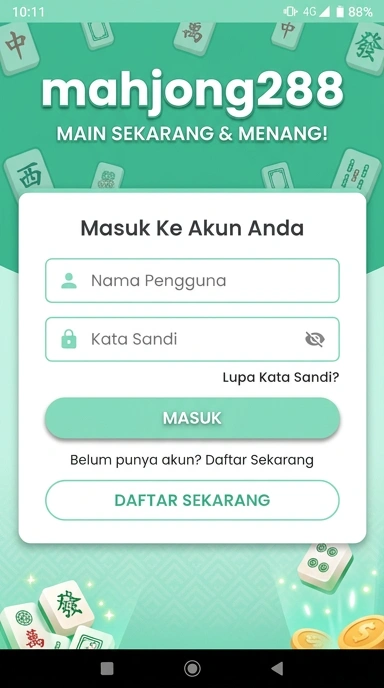 Tampilan halaman login mahjong288